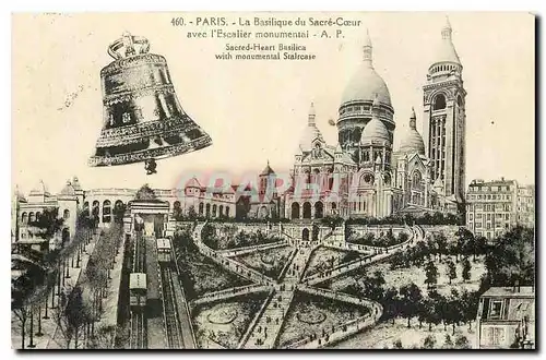 Cartes postales Paris La Basilique du Scare Coeur avec l'Escalier monumental Cloche