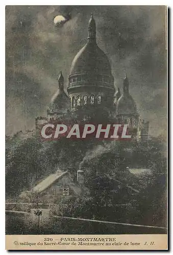 Cartes postales Paris Montmartre Basilique du Sacre Coeur de Montmartre au clair de lune