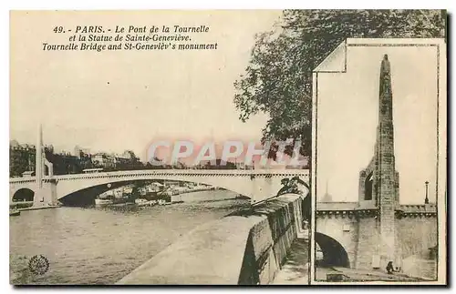 Cartes postales Paris Le Pont de la Tournelle et la Statue de Sainte Genevieve