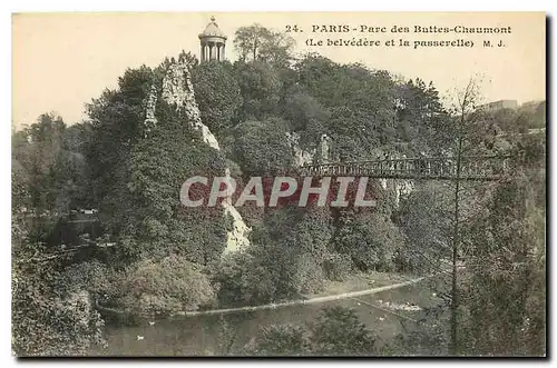 Cartes postales Paris Parc des Buttes Chaumont Le belvedere et la passerelle