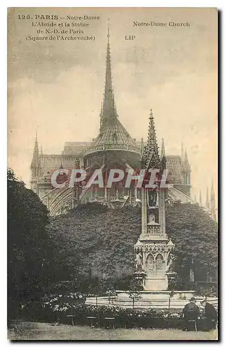 Cartes postales Paris Notre Dame L'Abside et la Statue de N D de Paris Square de l'Archeveche