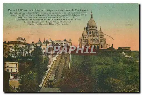 Cartes postales Paris Funiculaire et Basilique du Sacre Coeur de Montmartre