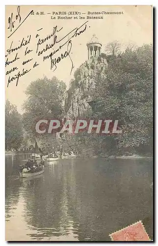 Cartes postales Paris Buttes Chaumont La Rocher et les Bateaux