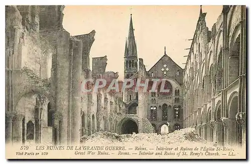 Cartes postales Les Ruines de la Grande Guerre Reims Interieur et Ruines de l'Eglise St Remy