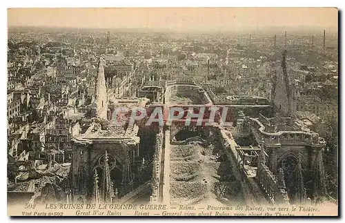 Cartes postales Les Ruines de la Grande Guerre Reims Panorama des Ruines vue vers le Theatre