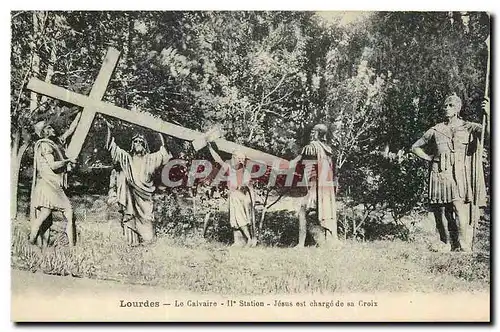 Ansichtskarte AK Lourdes Le Calvaire II Station Jesus est charge de sa Croix