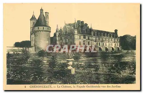 Cartes postales Chenonceaux Le Chateau la Facade Occidentale vue des Jardins