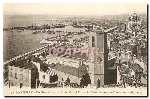 Cartes postales Marseille Vue generale sur les Bassins de la Joliette et la Cathedrale prise du Transbordeur