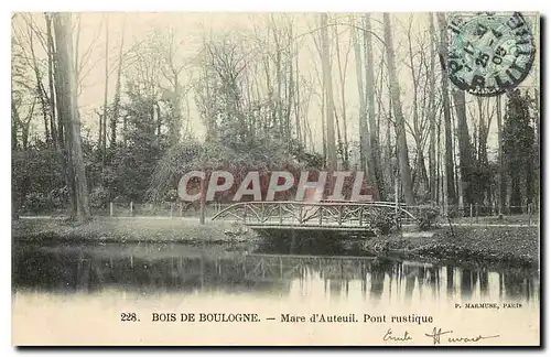 Cartes postales Bois de Boulogne Mare d'Auteuil Pont Rustique