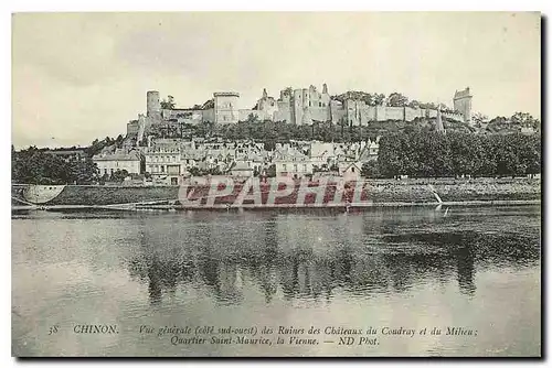 Cartes postales Chinon Vue generale cote sud ouest des Ruines des Chateaux du Coudray et du Milieu Quartier Sain