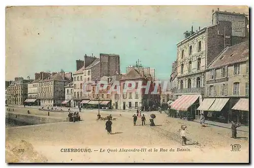 Cartes postales Cherbourg Le Quai Alexandre III et la Rue du Bassin