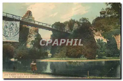 Cartes postales Paris Les Buttes Chaumont Le Pont suspendu et le Belvedere