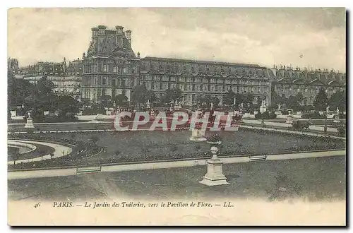 Cartes postales Paris Le Jardin des Tuileries vers le Pavillon de Flore