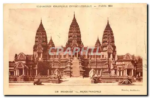 Cartes postales Paris Angkor Vat Facade Principale Exposition coloniale internationale