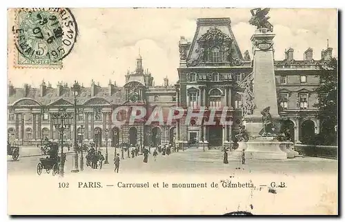 Cartes postales Paris Carrousel et le monument de Gambetta