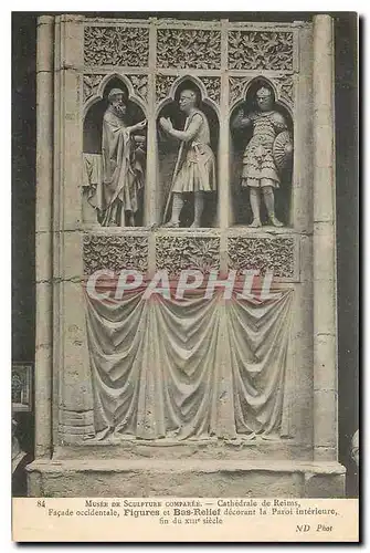 Ansichtskarte AK Musee de Sculpture comparee Cathedrale de Reims Facade occidentale Figures et Bas Relief