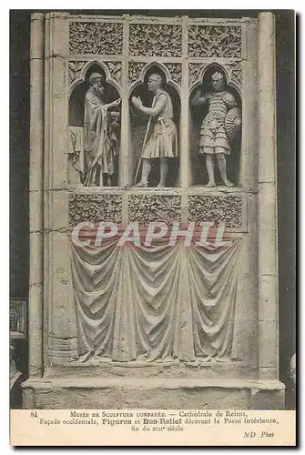 Cartes postales Musee de Sculpture comparee Cathedrale de Reims Facade occidentale Figures et Bas Relief