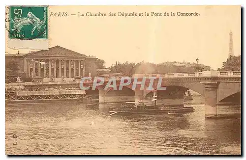 Cartes postales Paris La Chambre des Deputes et le Pont de la Concorde Tour Eiffel Bateau