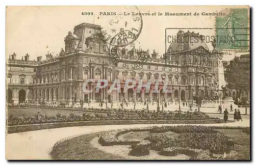 Cartes postales Paris le Louvre et le Monument de Gambetta