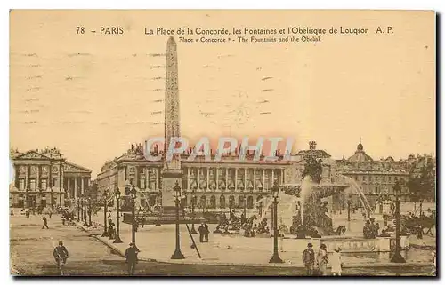 Cartes postales Paris La Place de la Concorde les Fontaines et l'Obelisque de Louqsor