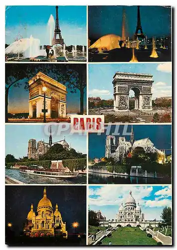 Cartes postales moderne Les Merveilles de Paris La Tour Eiffel L'arc de Triomphe de l'Etoile La Cathedrale Notre Dame La