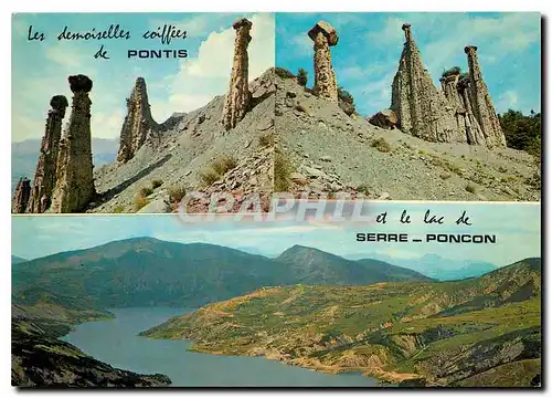 Moderne Karte Haute Vallee de la Durance Les Demoiselles coiffees de Pontis dominant le Lac de Serre Poncon