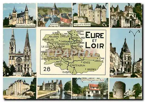 Moderne Karte Eure et Loir Chartres Beaumont les Autels Epernon Nogent le Rotrou Anet Chartres Dreux Chateaudu