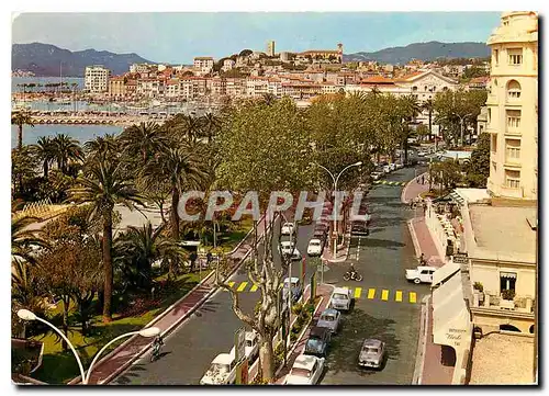 Moderne Karte Cannes La Promenade de la Croisette dans le fond le Suquet
