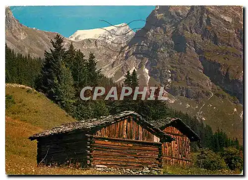 Moderne Karte Les Alpes en Couleurs naturelles Petits Chalets a foin en haute montagne