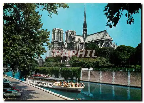 Moderne Karte Paris Notre Dame de Paris et le Bateau Mouche Parisien