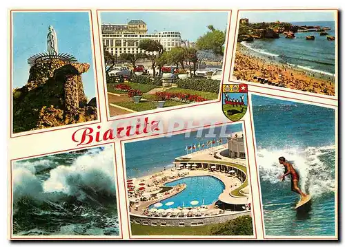 Moderne Karte Biarritz Le Rocher de la Vierge Le Casino Bellevue La Grande Plage Vague d'equinoxe La Piscine d