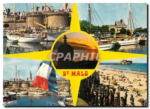 Moderne Karte Couleurs de Bretagne La Cote d'Emeraude Saint Malo Cite Corsaire Le port de plaisance les rempar
