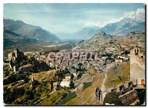 Moderne Karte Sion Chateau de Tourbillon Eglise de Valere et la Ville