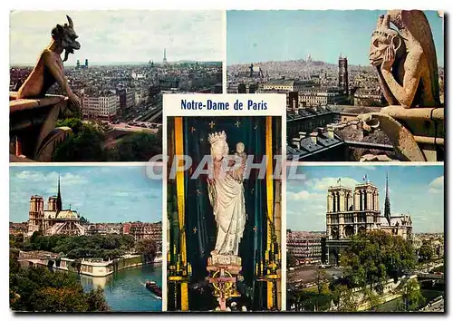 Cartes postales moderne Paris Le Diable Le Penseur Notre Dame et la Seine Statue de Notre Dame Notre Dame et la Seine