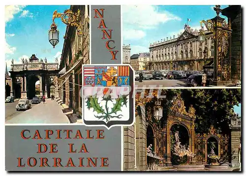 Cartes postales moderne Nancy Meurthe et Moselle La Rue Here et l'arc de triomphe l'hotel de ville La fontaine de Naptun