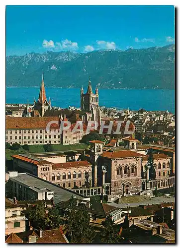 Moderne Karte Lausanne vue generale Palais de Rumine la Cathedrale et les Alpes de Savoie