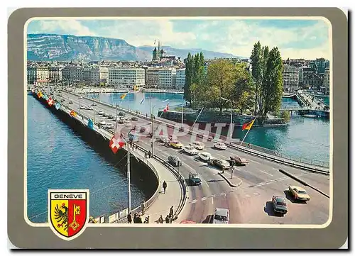 Moderne Karte Geneve Pont du Mt Blanc Rousseau et le Cathedrale