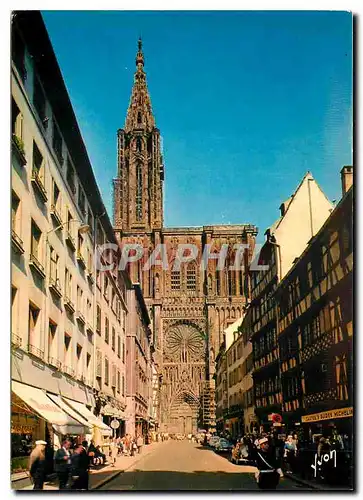 Cartes postales moderne l'Alsace Strasbourg Bas Rhin Facade de la Cathedrale et rue merciere
