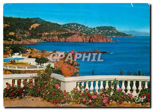Moderne Karte La Corniche d'Or le Trayas Var les calanques rouges du trayas au loin la Pointe de l'Esquillon T