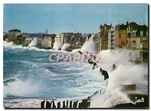 Moderne Karte Couleurs de Bretagne La Cote d'Emeraude Saint Malo Cite Corsaire Tempete d'equinoxe sur la plage