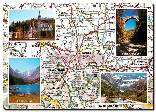 Moderne Karte Hautes Pyrenees avec vues de Lourdes Gavarnie Lac de Gaube Pont Napoleon