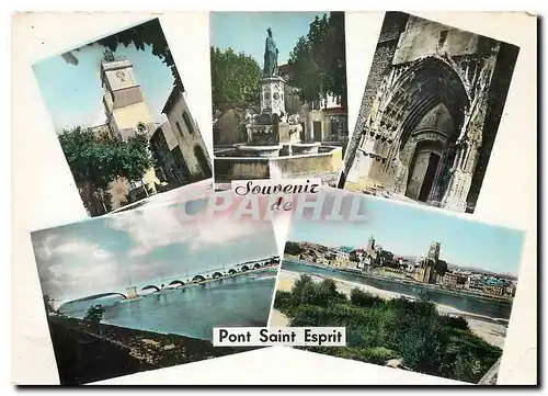 Moderne Karte Pont Saint Esprit Gard Beffroi Nouveau Pont Fontaine de la Navigation Entree de l'Eglise Vue gen