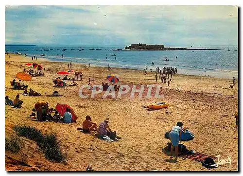Moderne Karte Couleurs de Bretagne Fort Bloque la plage et le fort
