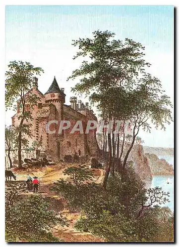 Moderne Karte Lithographie Bretagne Ancienne Le Chateau de la Roche Jagu la face Est