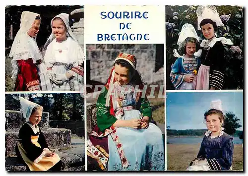 Moderne Karte Sourire de Bretagne Fillettes en costume de Quimper Fouesnant Plougastel Carhaix et Kerlouan Fol