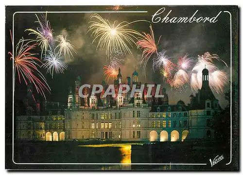 Moderne Karte Les Merveilles du Val de Loire Chambord Loir et Cher Fete de nuit au chateau la facade nord oues