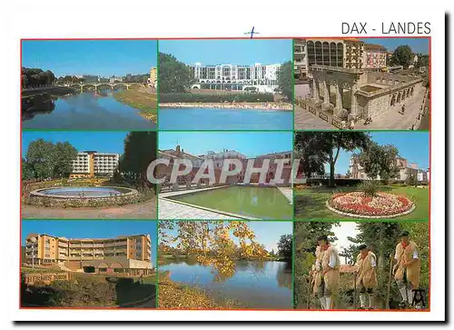 Moderne Karte Les Landes Dax Ville thermale L'Adour et le Pont Le lac et les thermes de Christus la fontaine c