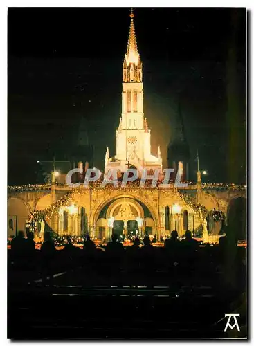 Cartes postales moderne Les Pyrenees Lourdes La Basilique le soir