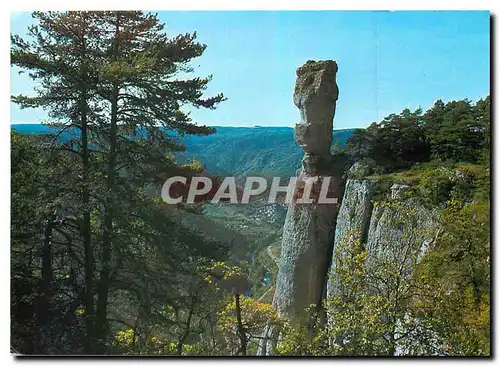 Cartes postales moderne Gorges de la Jonte Le vase de Sevres dominant les gorges dans le fond le village de Peyreleau