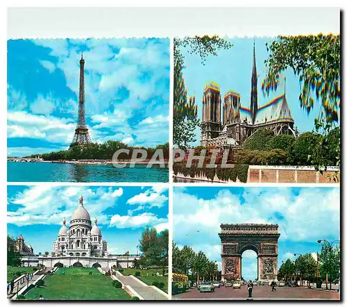 Cartes postales moderne Paris et ses Merveilles Tour Eiffel Cathedrale Notre Dame Basilique du Sacre Coeur